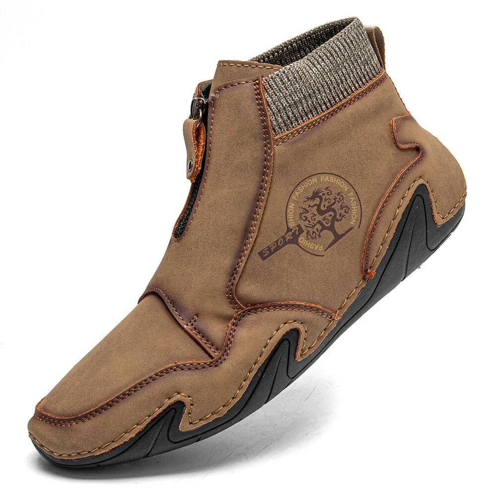 Men's Ankle Boots in Microfiber Leather with a Front Zip